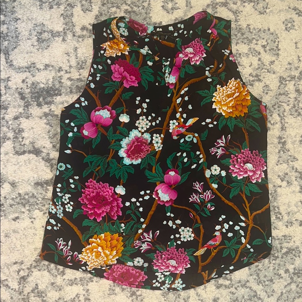 Floral Sleeveless Top - Black and Multicolor